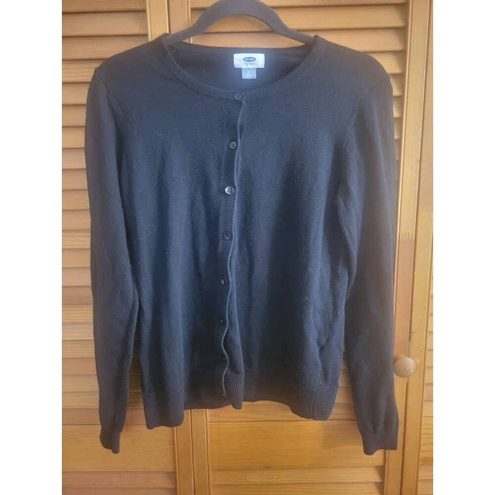 Classic Preppy Basic Black Button Down Cardigan Sz Medium